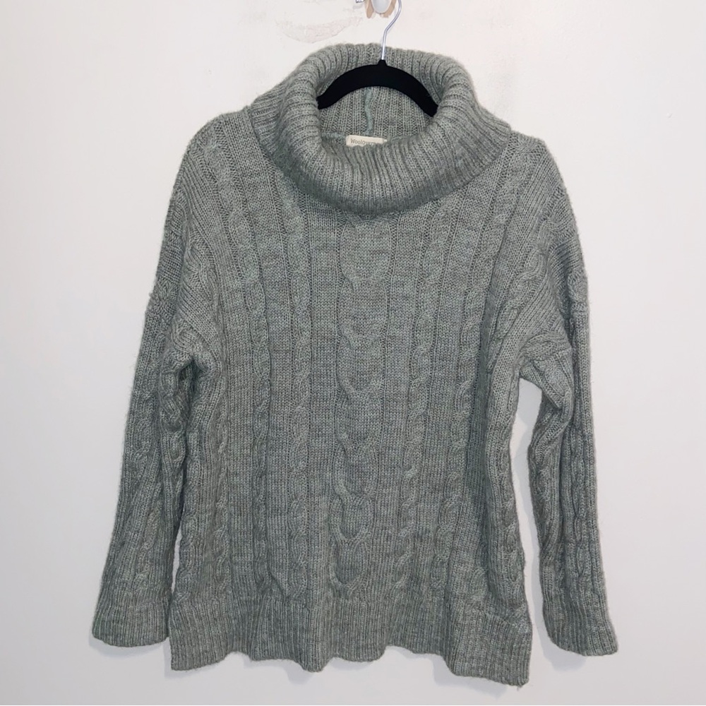 Woolovers Sweater Womens Medium Wool Chunky Cableknit Turtleneck Fishermans Sage